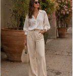 calça e blusa bege
